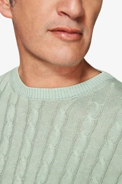Maglia girocollo treccia costa piatta salvia