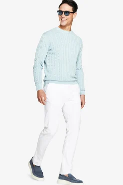 Maglia girocollo treccia costa piatta celeste