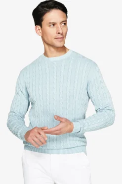 Maglia girocollo treccia costa piatta celeste