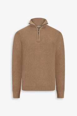 Maglia mezza zip costa inglese cammello