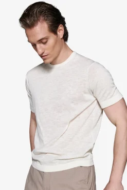Maglia misto lino girocollo sabbia