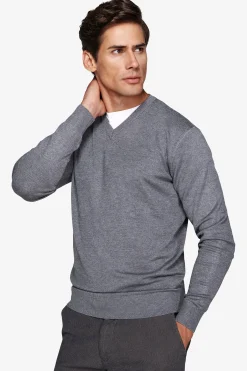 Maglia scollo a V grigio medio