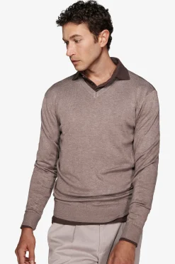 Maglia scollo a V tortora