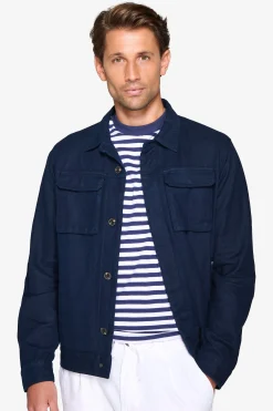 Overshirt misto lino navy