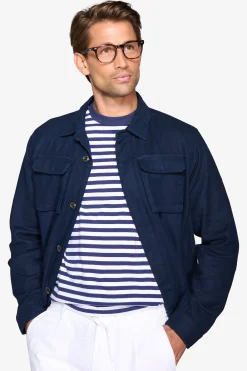 Overshirt misto lino navy