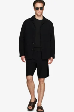 Overshirt misto lino nera "Volume"