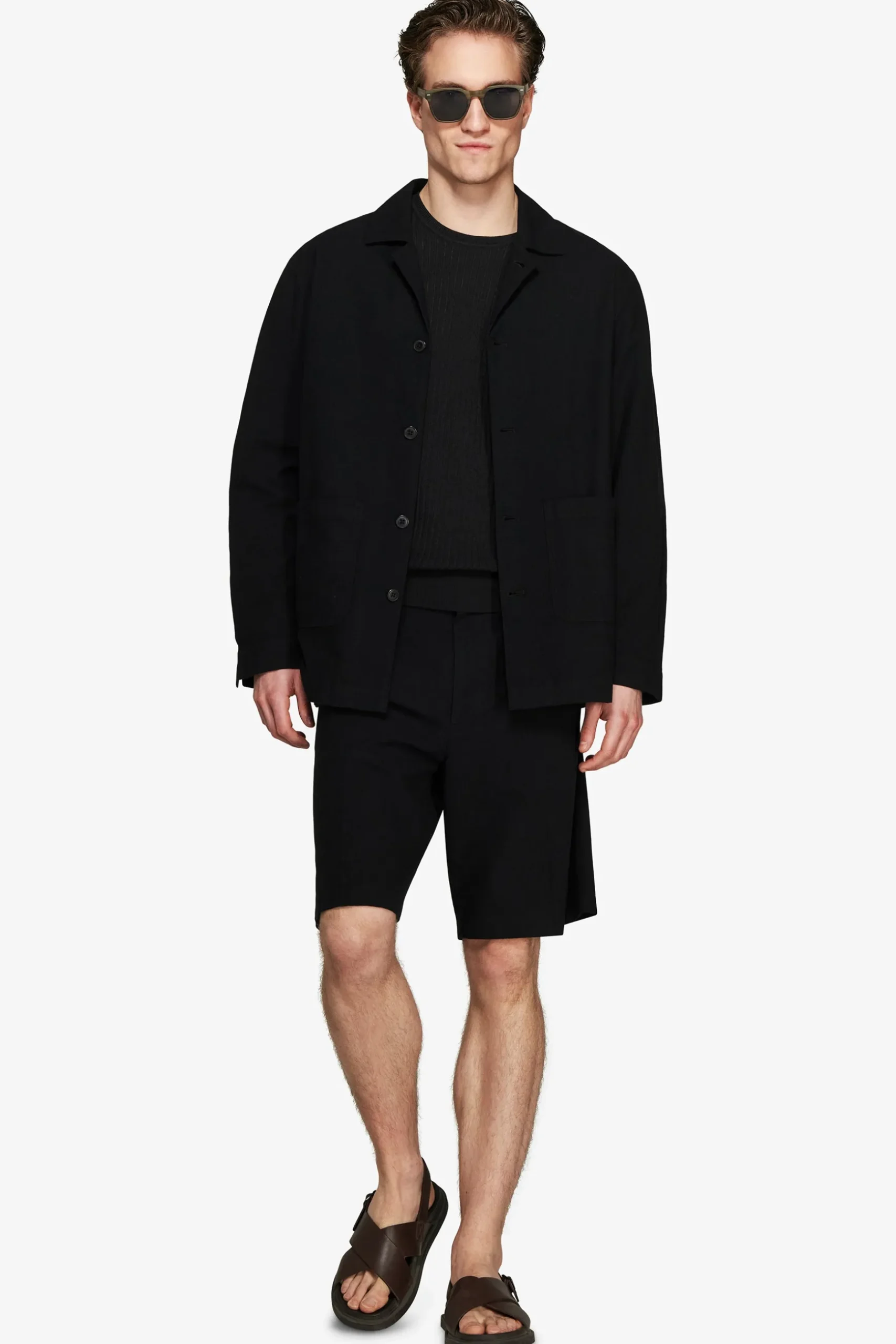 Overshirt misto lino nera "Volume"