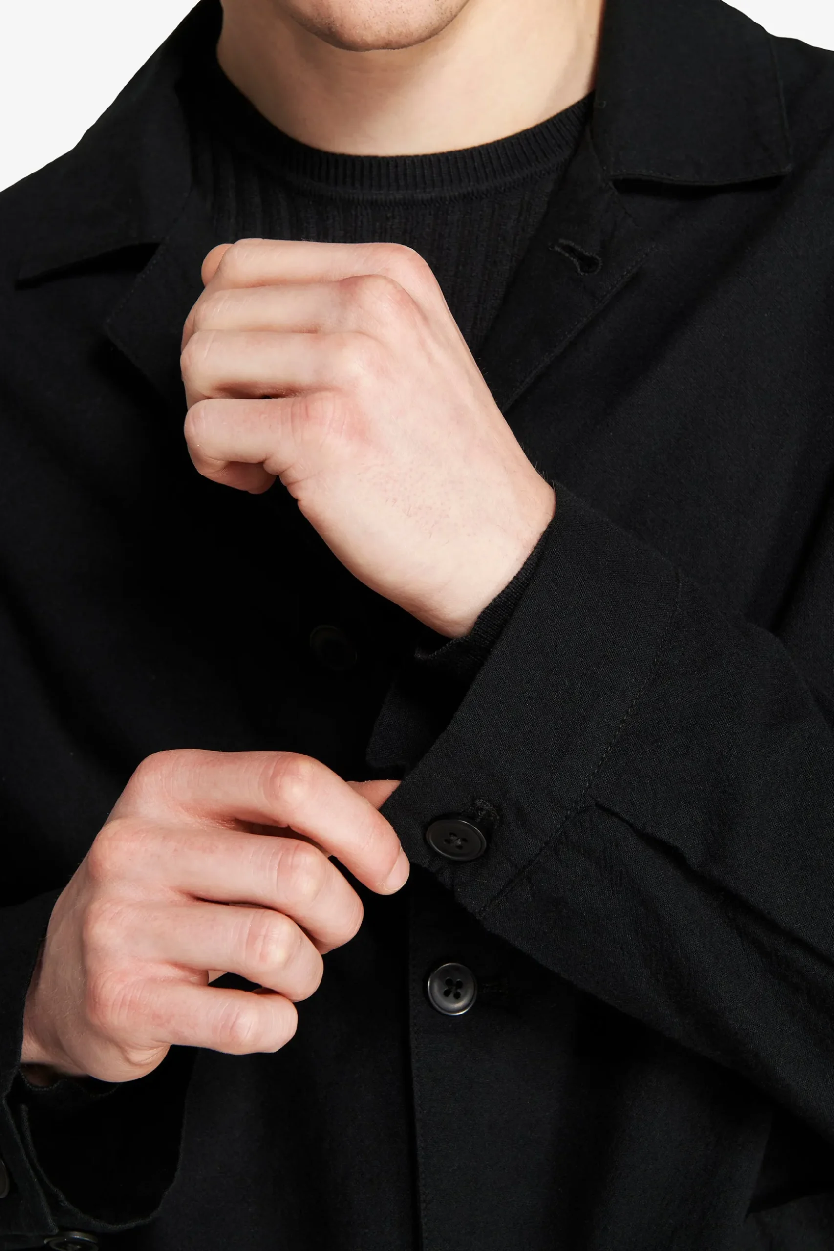 Overshirt misto lino nera "Volume"