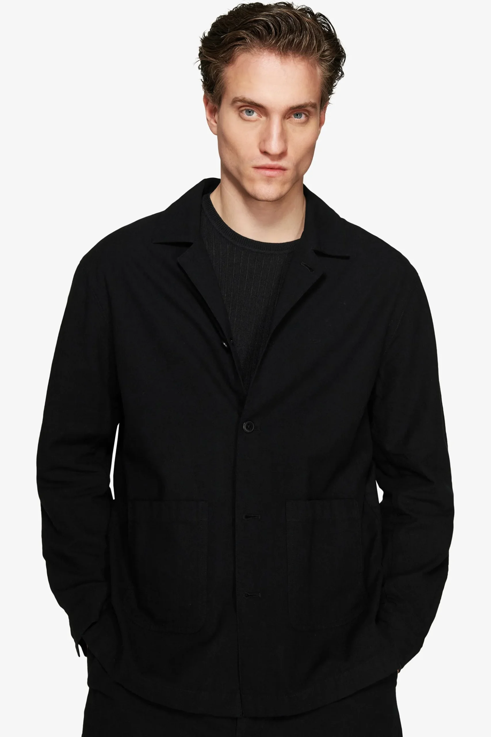 Overshirt misto lino nera "Volume"