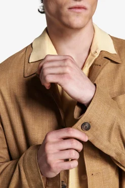 Overshirt misto lino tabacco