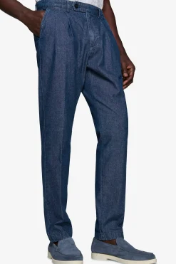 Pantaloni doppia pinces chambray