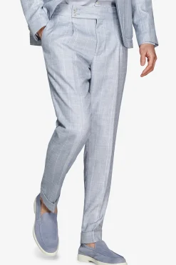 Pantaloni gessati celeste