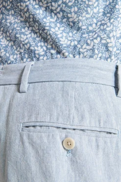 Pantaloni misto lino fiammati celesti