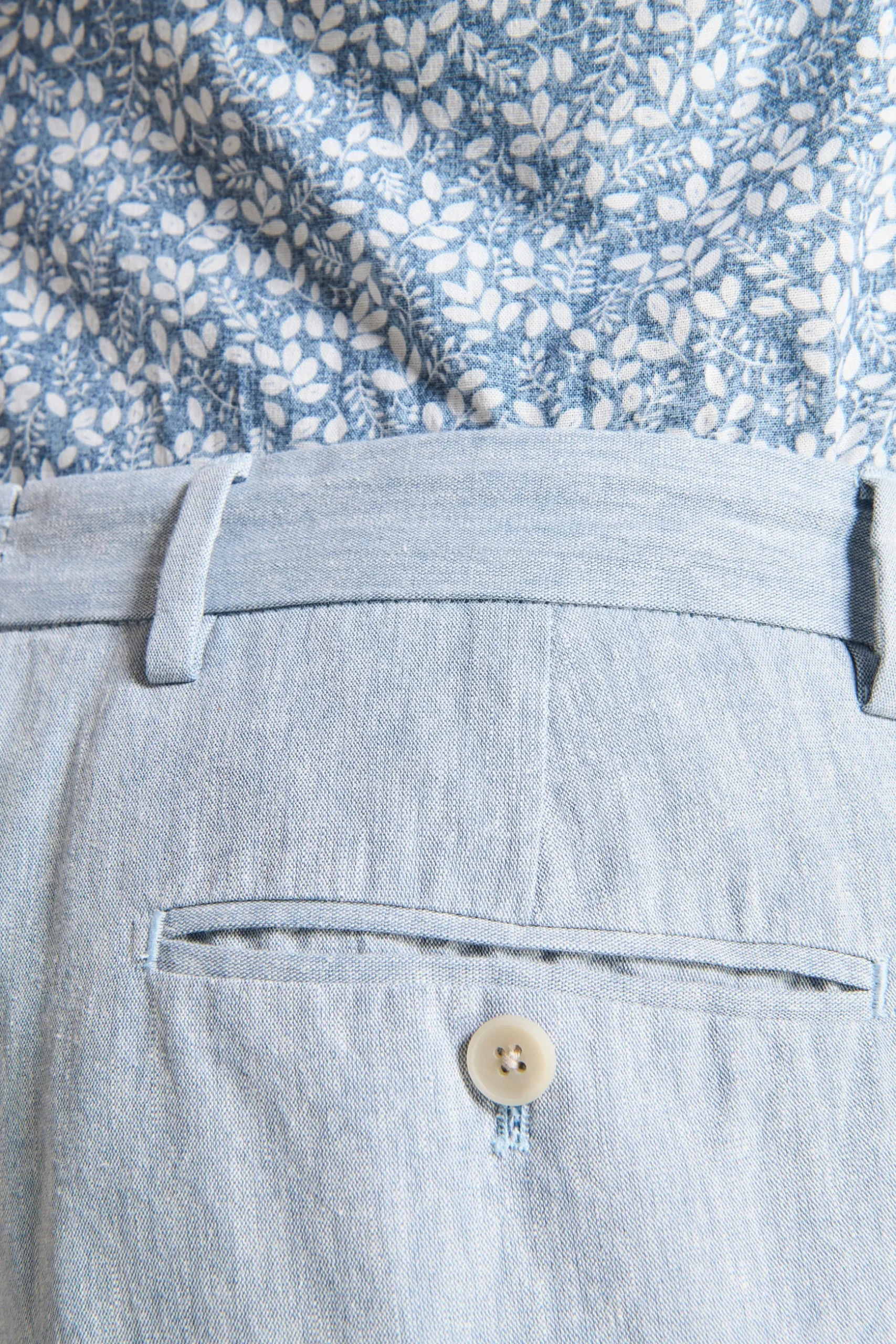 Pantaloni misto lino fiammati celesti