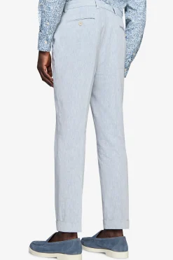 Pantaloni misto lino fiammati celesti