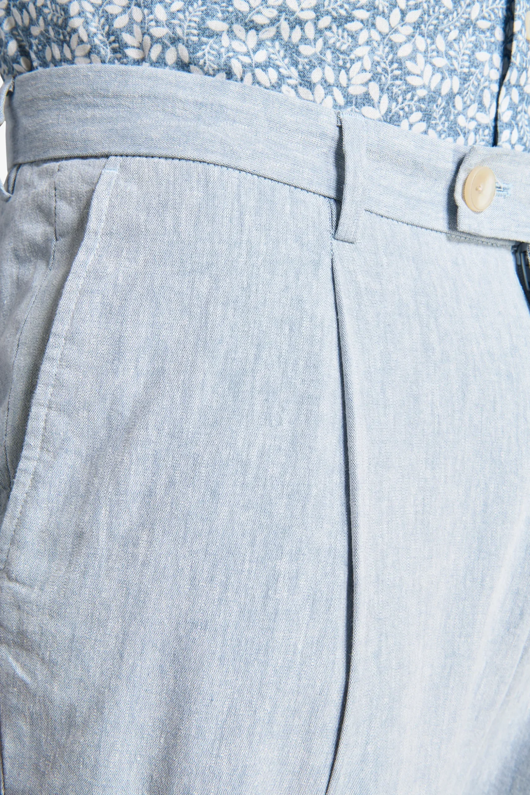 Pantaloni misto lino fiammati celesti