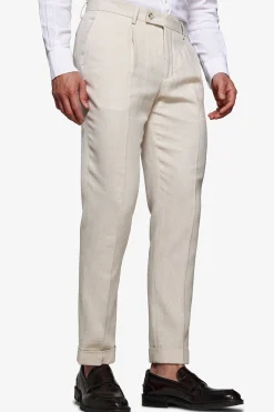 Pantaloni misto lino Herringbone sabbia