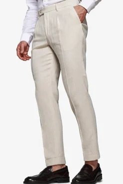 Pantaloni misto lino Herringbone sabbia