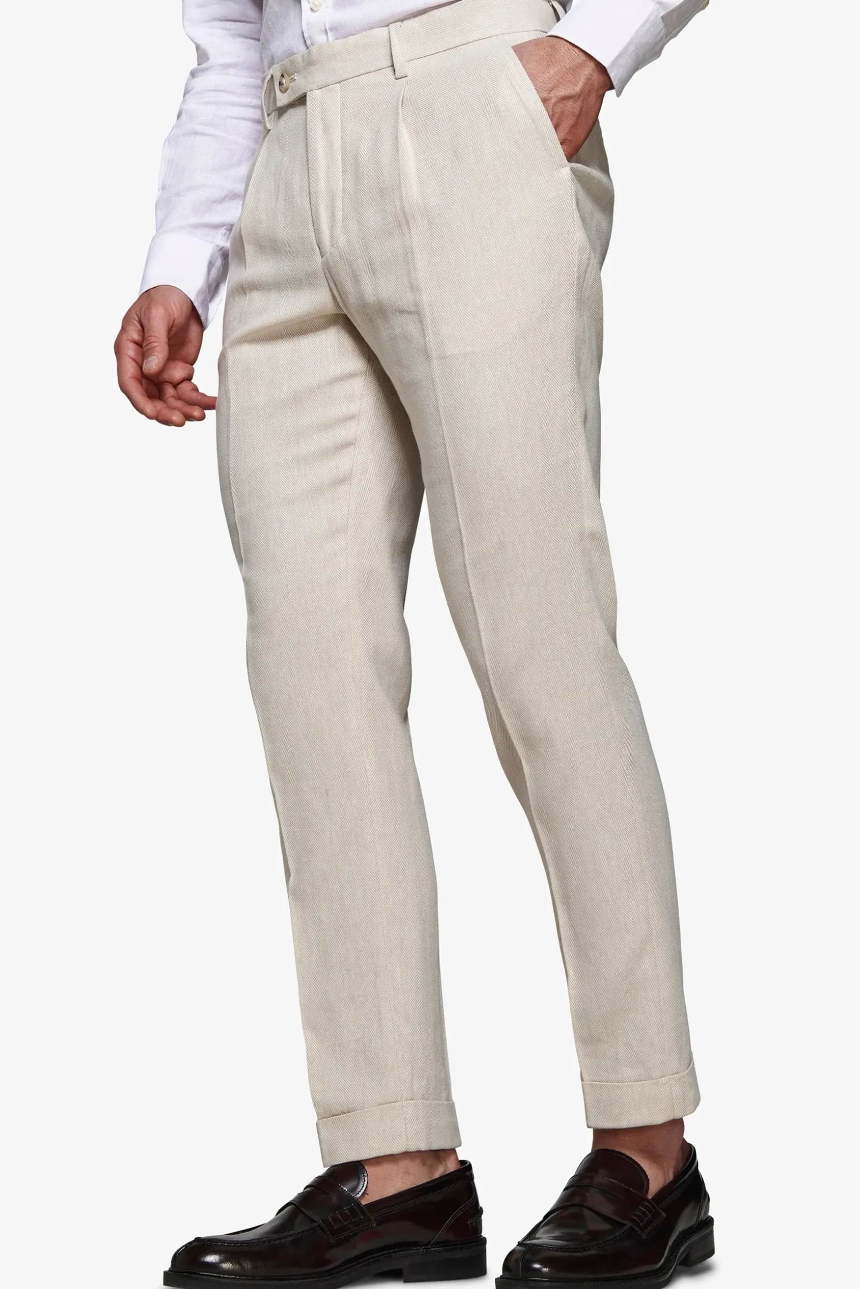 Pantaloni misto lino Herringbone sabbia