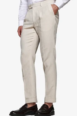 Pantaloni misto lino Herringbone sabbia