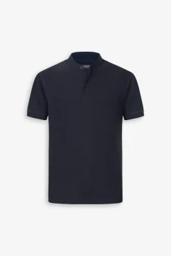 Polo coreana in piquet blu