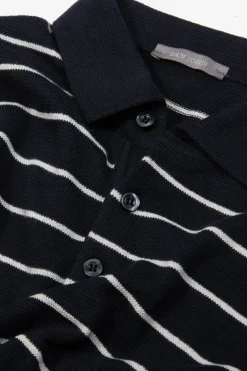 Polo in maglia a righe contrasto navy