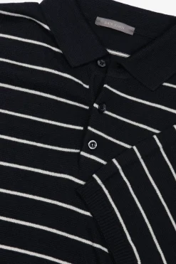Polo in maglia a righe contrasto navy