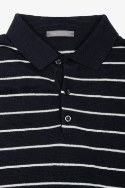 Polo in maglia a righe contrasto navy