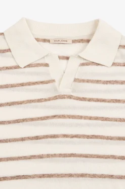 Polo in maglia a righe melange tortora