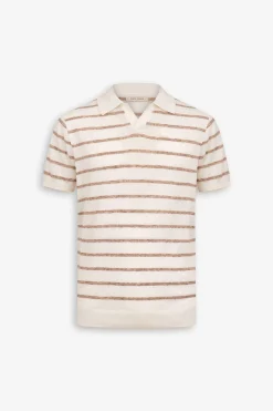 Polo in maglia a righe melange tortora