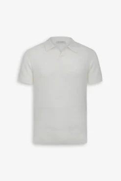 Polo in maglia collo aperto armaturata panna