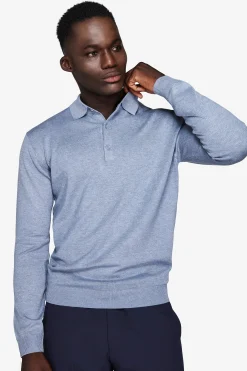 Polo in maglia con bottoni celeste