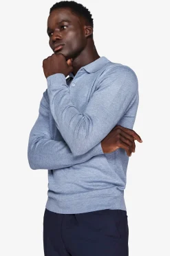 Polo in maglia con bottoni celeste