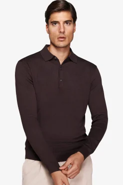 Polo in maglia con bottoni marrone