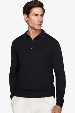 Polo in maglia con bottoni nero