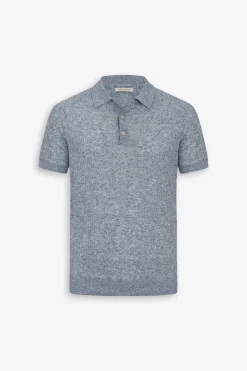 Polo in maglia costa piatta melange celeste