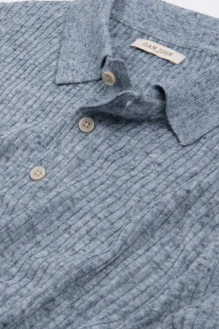 Polo in maglia costa piatta melange celeste