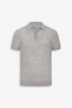 Polo in maglia costa piatta melange grigia