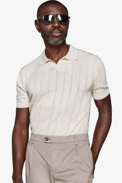Polo in maglia costa piatta sabbia