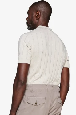 Polo in maglia costa piatta sabbia