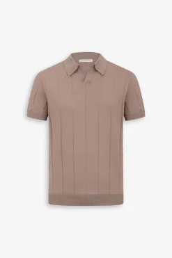 Polo in maglia costa piatta tortora
