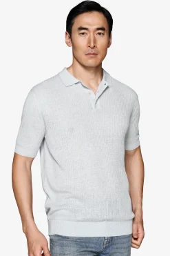 Polo in maglia misto lino celeste