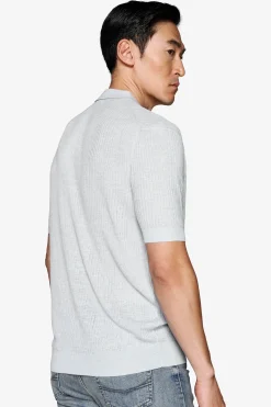 Polo in maglia misto lino celeste