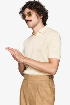 Polo in maglia misto lino gialla