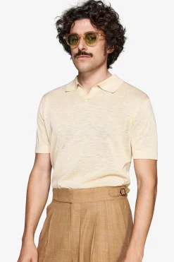 Polo in maglia misto lino gialla