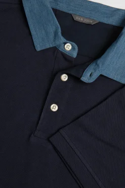 Polo piquet armaturata collo denim