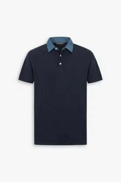 Polo piquet armaturata collo denim