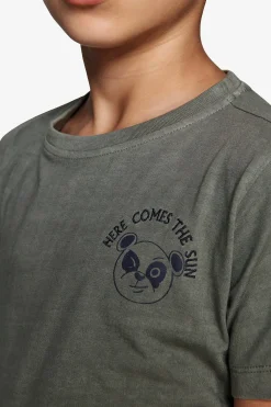 T-shirt basic verde con stampa Kids