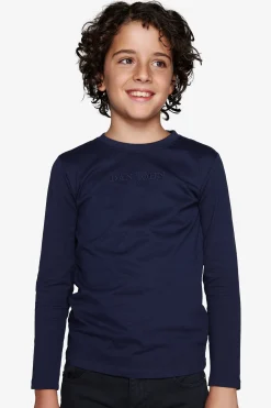 T-shirt con ricamo blu Kids