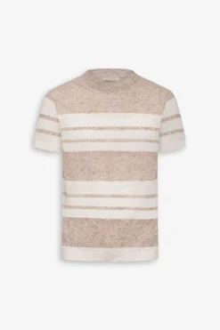 T-shirt in maglia a righe beige
